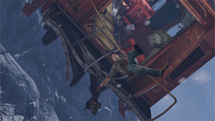 نیتن دریک در حال مبارزه در قطار در بازی Uncharted 2: Among Thieves