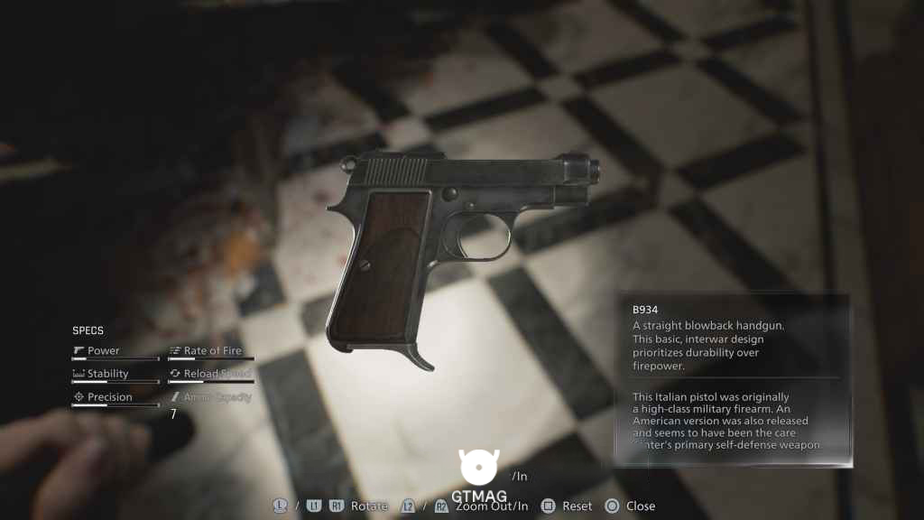 اسلحه B934 (Pistol) روی زمین در Dining Room