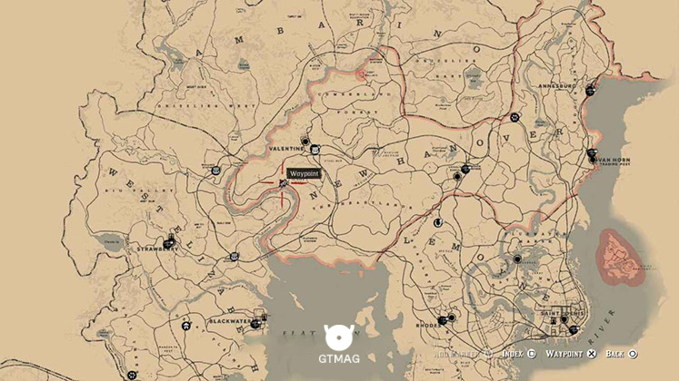 نقشه مکان دریم کچر در منطقه Caliban's Seat در بازی Red Dead Redemption 2