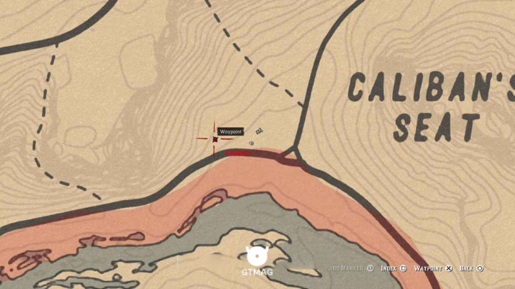 مکان دقیق دریم کچر نزدیک صخره Caliban's Seat روی نقشه بازی RDR2