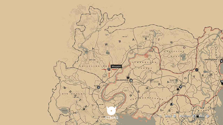 نقشه مکان دریم کچر در نزدیکی مرز Ambarino در بازی Red Dead Redemption 2