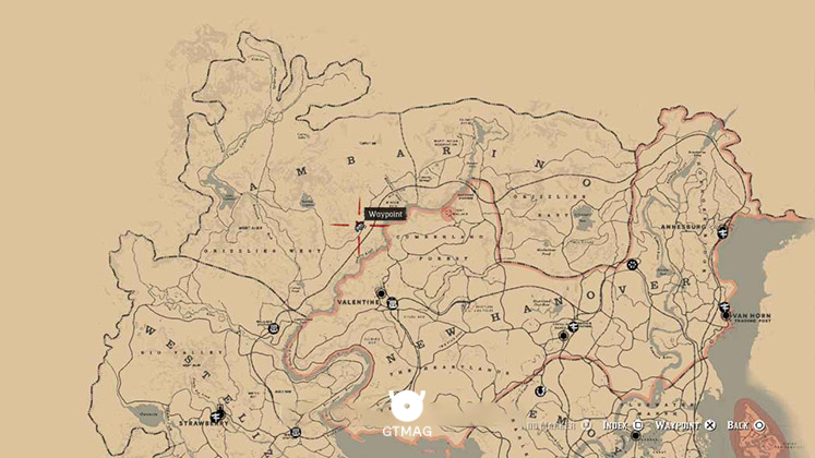 نقشه مکان دریم کچر در منطقه Grizzlies West در بازی Red Dead Redemption 2