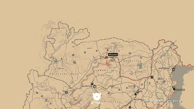 نقشه مکان دریم کچر در شرق Cotorra Springs در بازی Red Dead Redemption 2