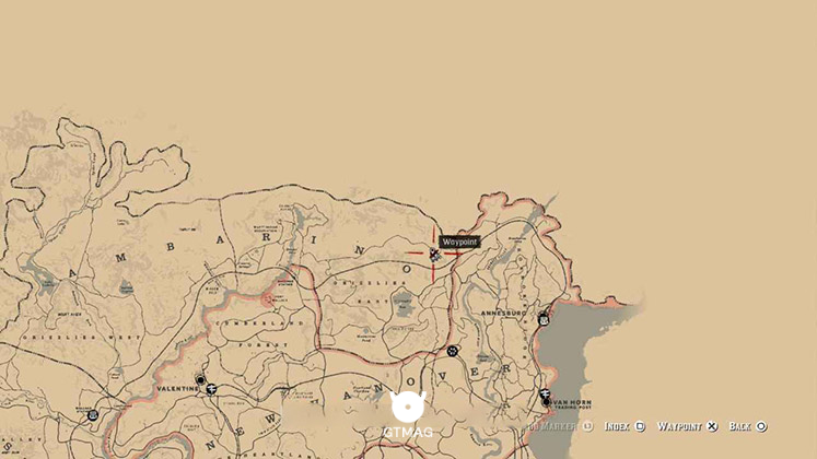نقشه مکان دریم کچر در منطقه آمبارینو در بازی Red Dead Redemption 2