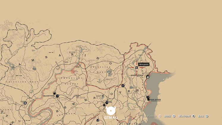 نقشه مکان دریم کچر در منطقه Annesburg در بازی Red Dead Redemption 2