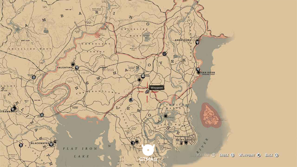 نقشه مکان دریم کچر در نزدیکی منطقه Valentine در بازی Red Dead Redemption 2