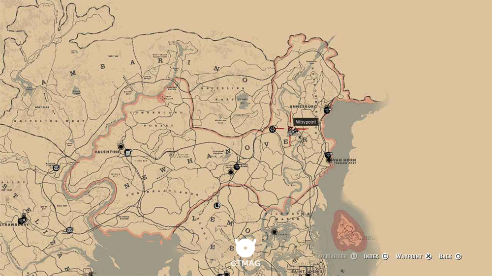 نقشه مکان پاداش دریم کچرها در Elysian Pool در بازی Red Dead Redemption 2