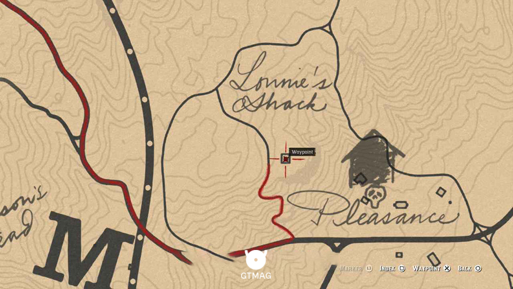 نقشه کلی موقعیت کلبه لانی در بازی Red Dead Redemption 2