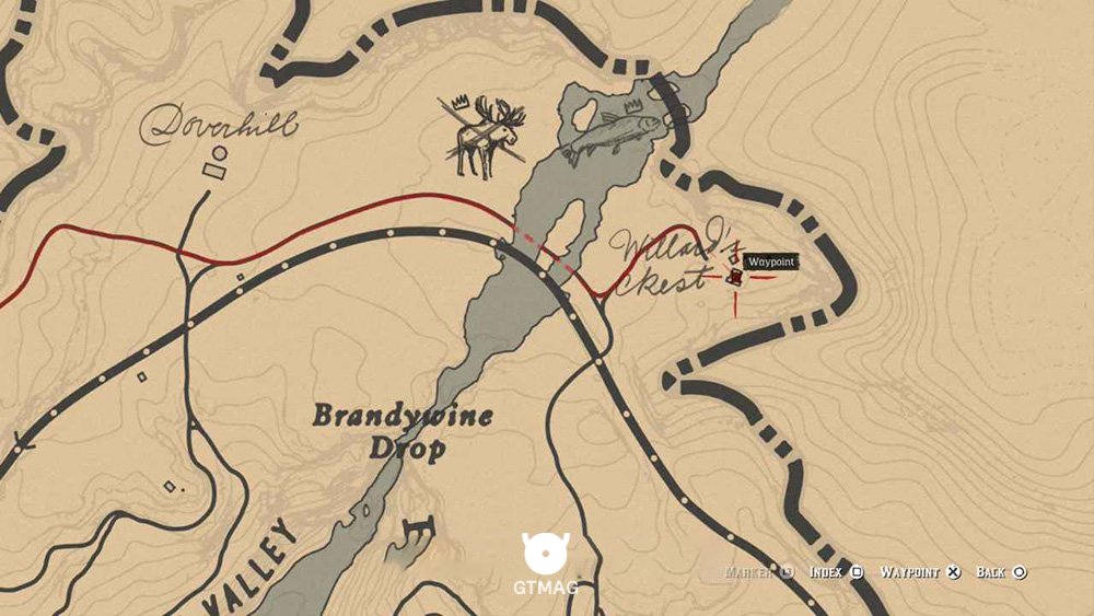 موقعیت دقیق کلبه ویلیاردز کرست روی نقشه Red Dead Redemption 2