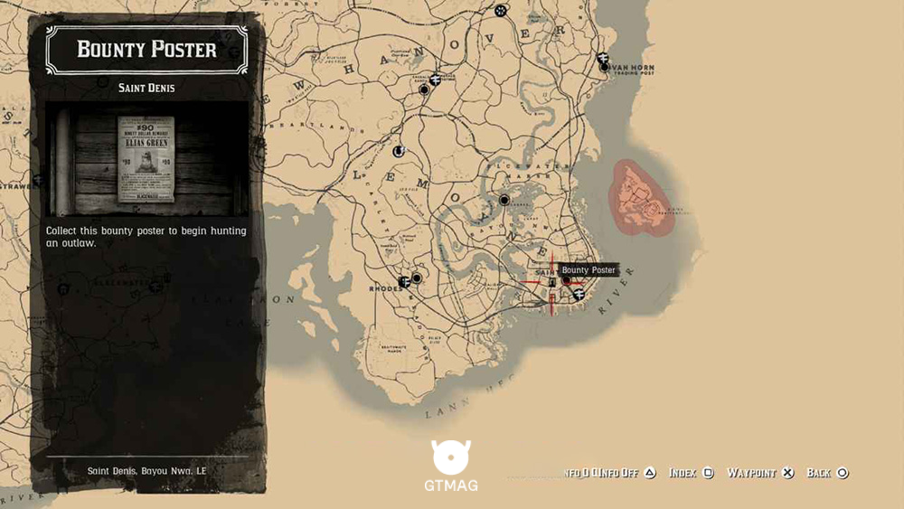 نقشه مکان Bounty Poster در شهر سینت دنیس (Saint Denis) بازی Red Dead Redemption 2