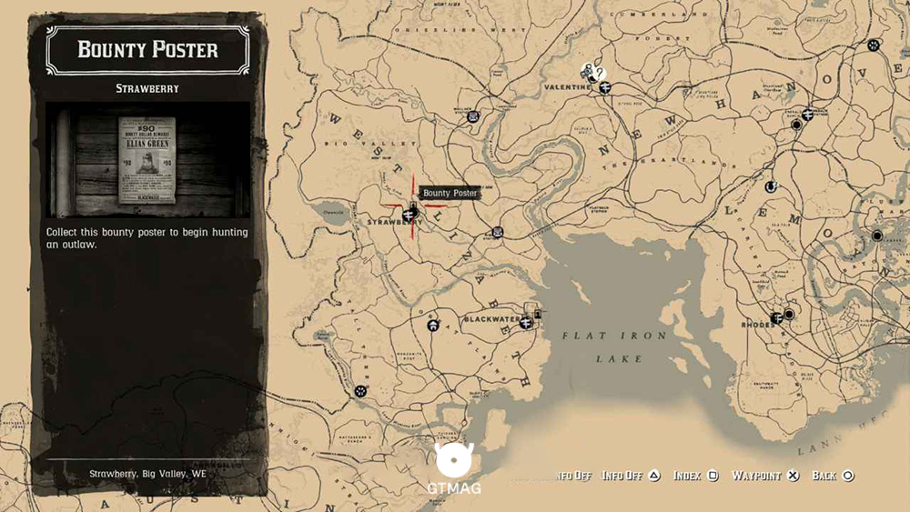 نقشه مکان Bounty Poster در شهر استرابری (Strawberry) بازی Red Dead Redemption 2