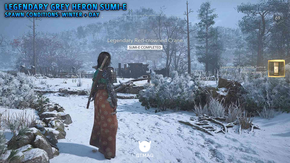 شماره 3:&nbsp;Legendary Grey Heron - تمام مکان&zwnj;های Legendary Sumi-e در Assassin&rsquo;s Creed Shadows