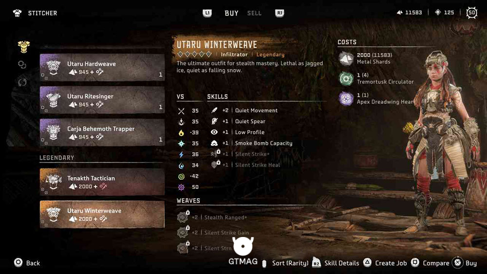 Legendary Armor شماره 5: Infiltrator - Utaru Winterweave - آموزش به دست آوردن همه زرههای Legendary در بازی Horizon Forbidden West