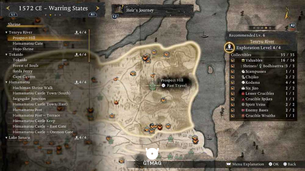 TENRYU RIVER - تمام مکانهای Named Shrines و Bodhisattva Statues در Nioh 3
