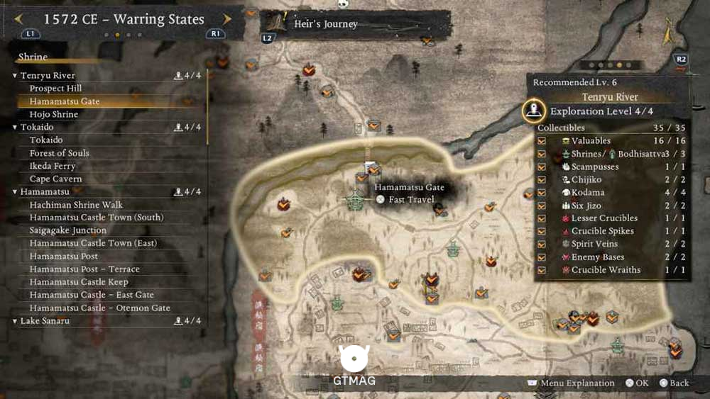 TENRYU RIVER - تمام مکانهای Named Shrines و Bodhisattva Statues در Nioh 3