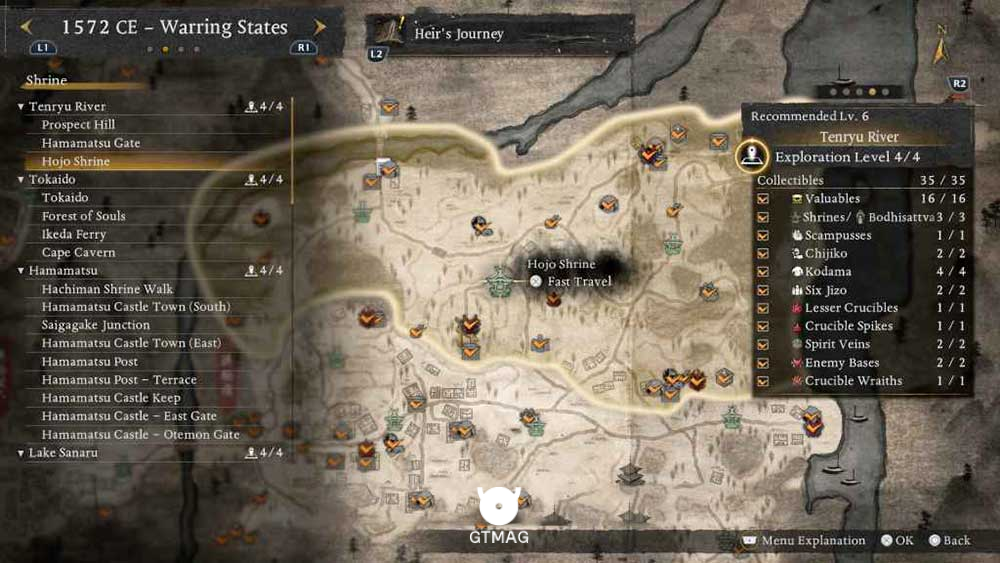 TENRYU RIVER - تمام مکانهای Named Shrines و Bodhisattva Statues در Nioh 3