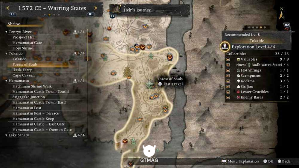 TOKAIDO - تمام مکانهای Named Shrines و Bodhisattva Statues در Nioh 3