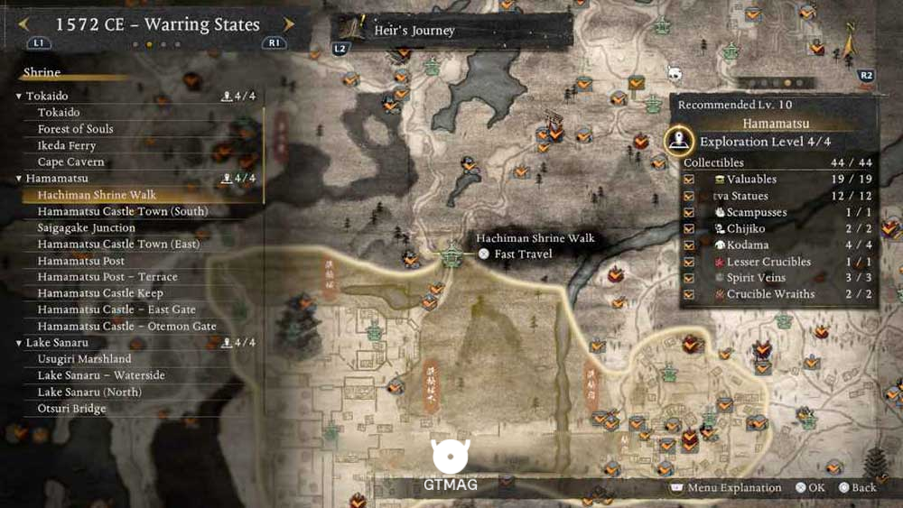 HAMAMATSU - تمام مکانهای Named Shrines و Bodhisattva Statues در Nioh 3