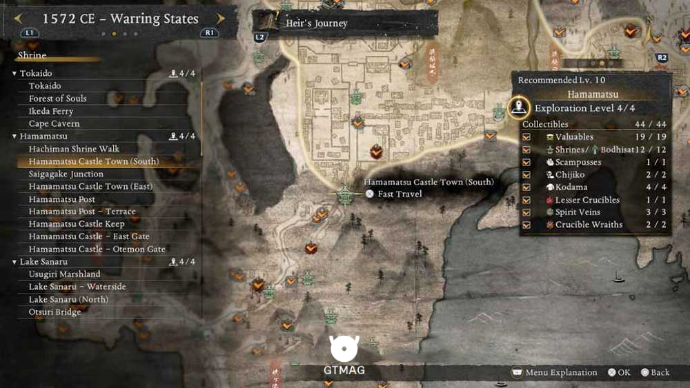 HAMAMATSU - تمام مکانهای Named Shrines و Bodhisattva Statues در Nioh 3