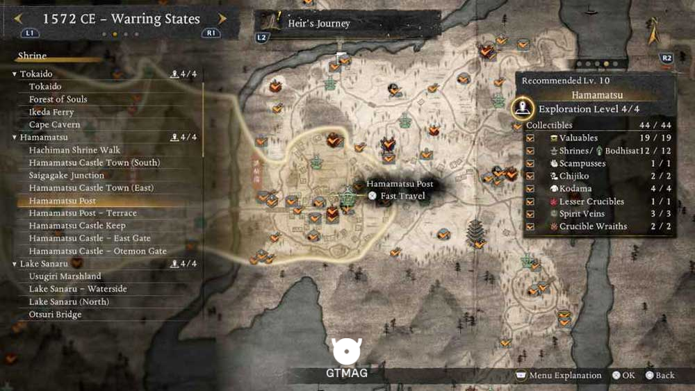 HAMAMATSU - تمام مکانهای Named Shrines و Bodhisattva Statues در Nioh 3