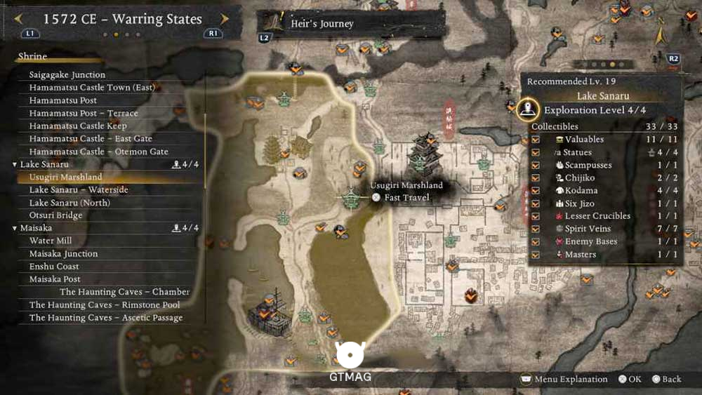 LAKE SANARU - تمام مکانهای Named Shrines و Bodhisattva Statues در Nioh 3