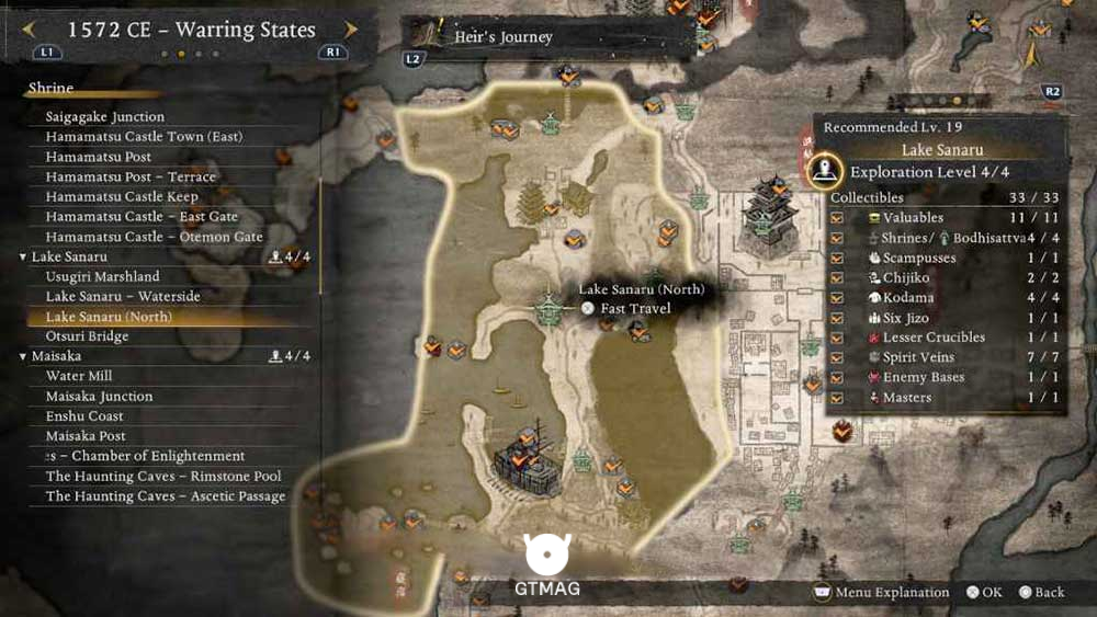 LAKE SANARU - تمام مکانهای Named Shrines و Bodhisattva Statues در Nioh 3