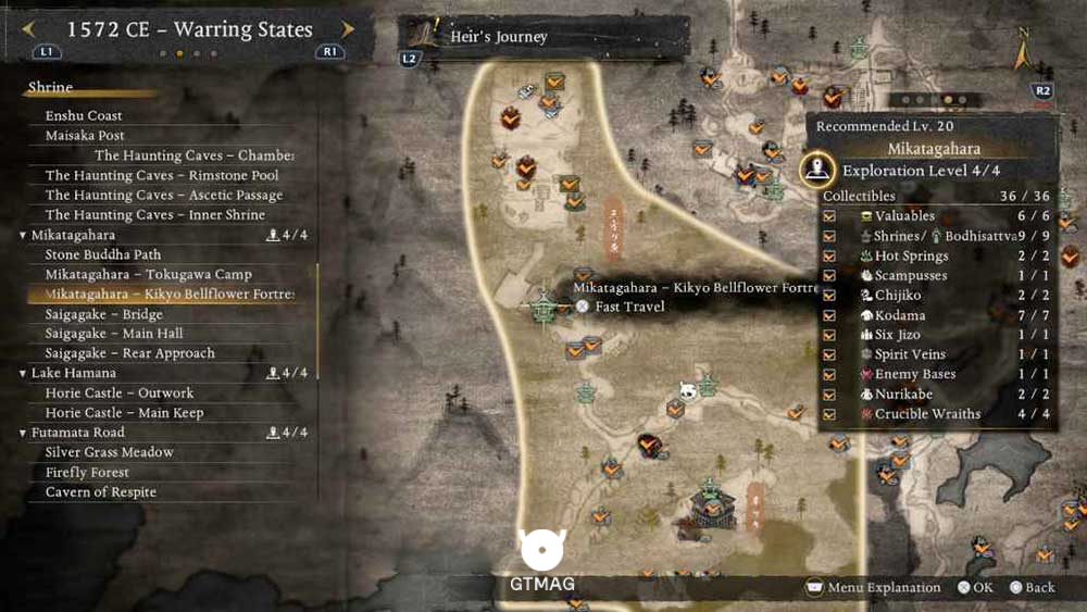 MIKATAGAHARA - تمام مکانهای Named Shrines و Bodhisattva Statues در Nioh 3