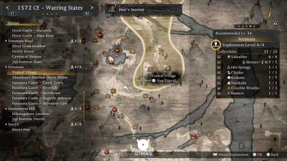 FUTAMATA - تمام مکانهای Named Shrines و Bodhisattva Statues در Nioh 3