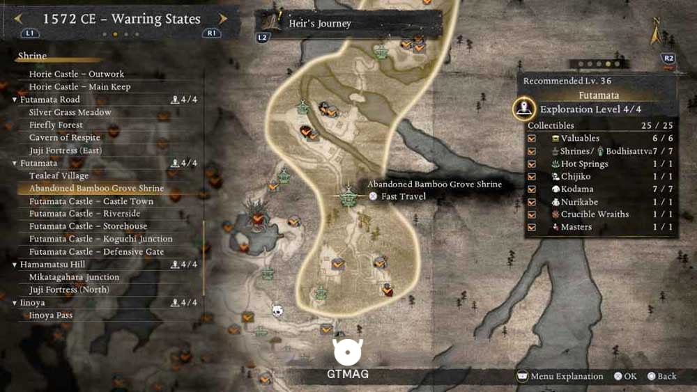 FUTAMATA - تمام مکانهای Named Shrines و Bodhisattva Statues در Nioh 3
