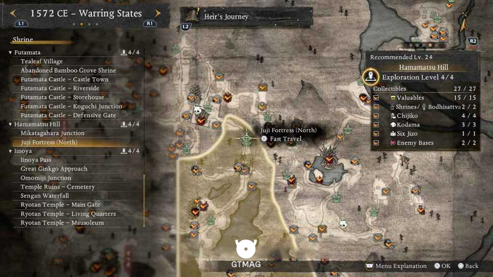HAMAMATSU HILL - تمام مکانهای Named Shrines و Bodhisattva Statues در Nioh 3