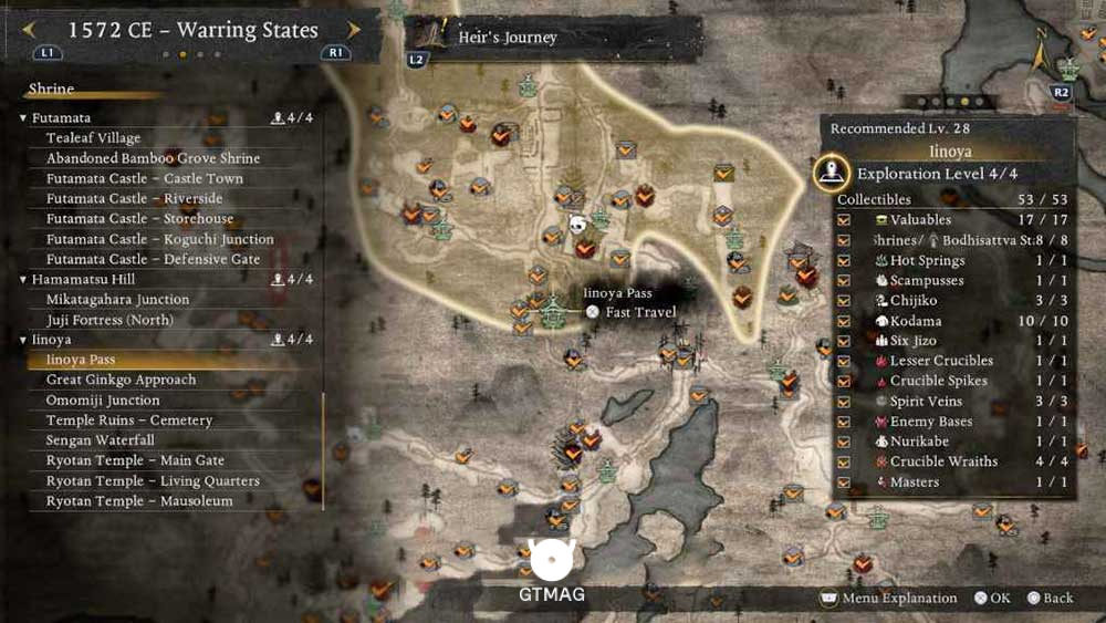 IINOYA - تمام مکانهای Named Shrines و Bodhisattva Statues در Nioh 3