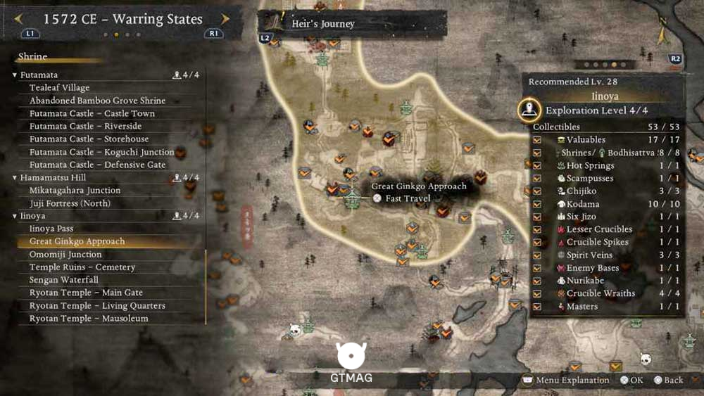 IINOYA - تمام مکانهای Named Shrines و Bodhisattva Statues در Nioh 3