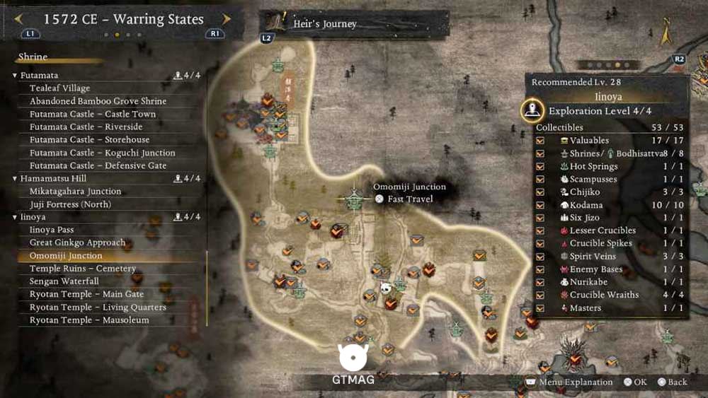 IINOYA - تمام مکانهای Named Shrines و Bodhisattva Statues در Nioh 3