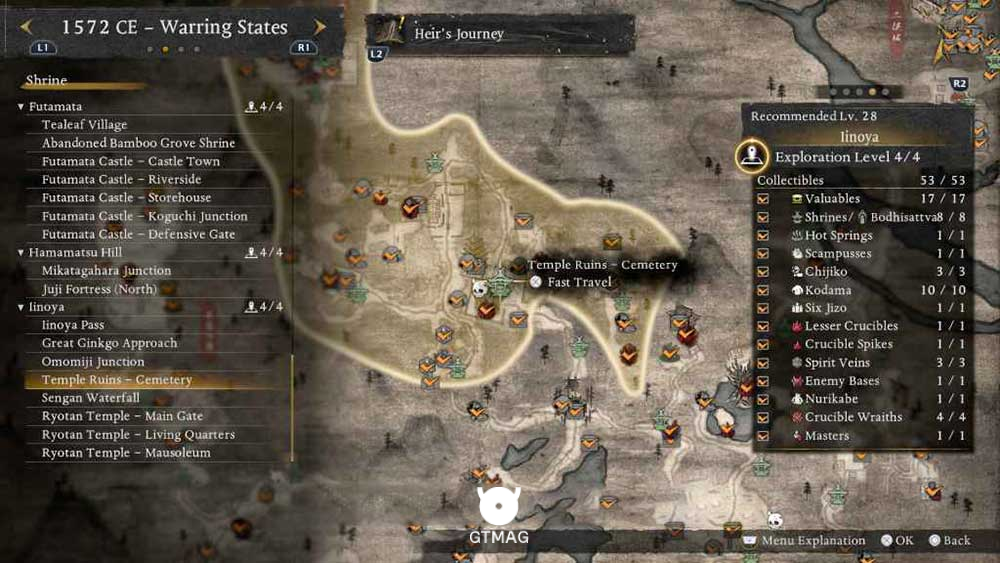 IINOYA - تمام مکانهای Named Shrines و Bodhisattva Statues در Nioh 3