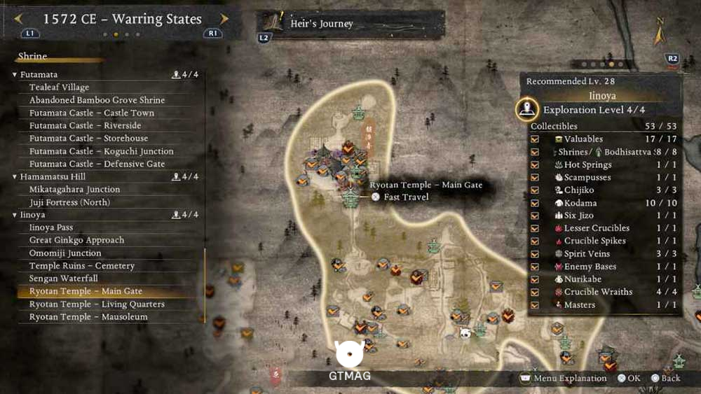 IINOYA - تمام مکانهای Named Shrines و Bodhisattva Statues در Nioh 3