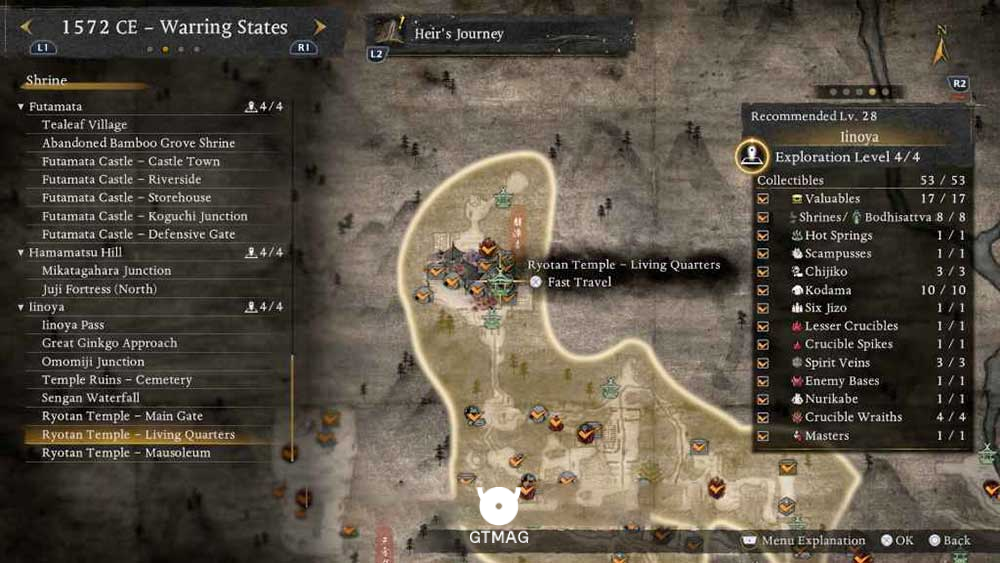 IINOYA - تمام مکانهای Named Shrines و Bodhisattva Statues در Nioh 3