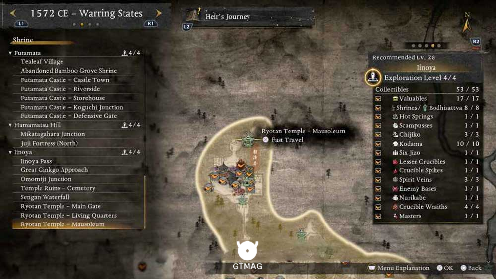 IINOYA - تمام مکانهای Named Shrines و Bodhisattva Statues در Nioh 3