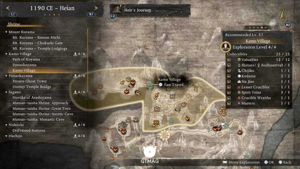 KAMO VILLAGE - تمام مکانهای Named Shrines و Bodhisattva Statues در Nioh 3