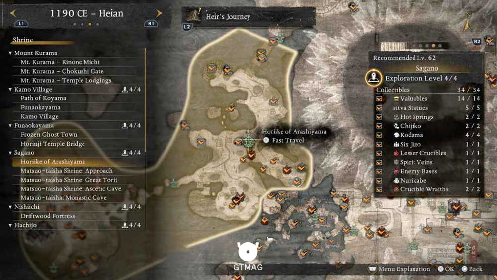 SAGANO - تمام مکانهای Named Shrines و Bodhisattva Statues در Nioh 3