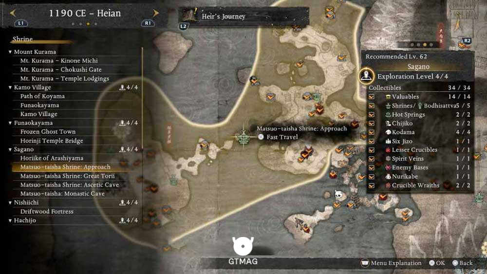SAGANO - تمام مکانهای Named Shrines و Bodhisattva Statues در Nioh 3