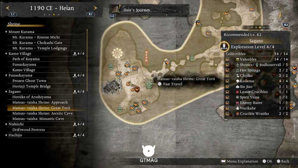 SAGANO - تمام مکانهای Named Shrines و Bodhisattva Statues در Nioh 3
