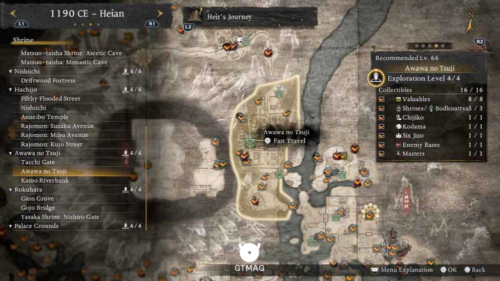 AWAWA NO TSUJI - تمام مکانهای Named Shrines و Bodhisattva Statues در Nioh 3