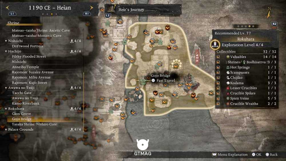 ROKUHARA - تمام مکانهای Named Shrines و Bodhisattva Statues در Nioh 3