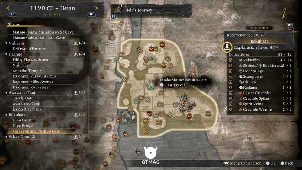 ROKUHARA - تمام مکانهای Named Shrines و Bodhisattva Statues در Nioh 3