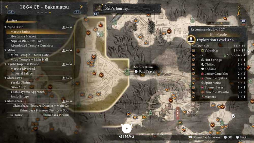 NIJO CASTLE - تمام مکانهای Named Shrines و Bodhisattva Statues در Nioh 3