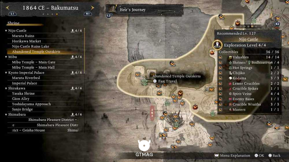 NIJO CASTLE - تمام مکانهای Named Shrines و Bodhisattva Statues در Nioh 3