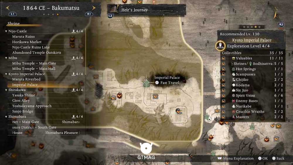 KYOTO IMPERIAL PALACE - تمام مکانهای Named Shrines و Bodhisattva Statues در Nioh 3
