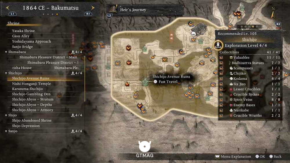 SHICHIJO - تمام مکانهای Named Shrines و Bodhisattva Statues در Nioh 3