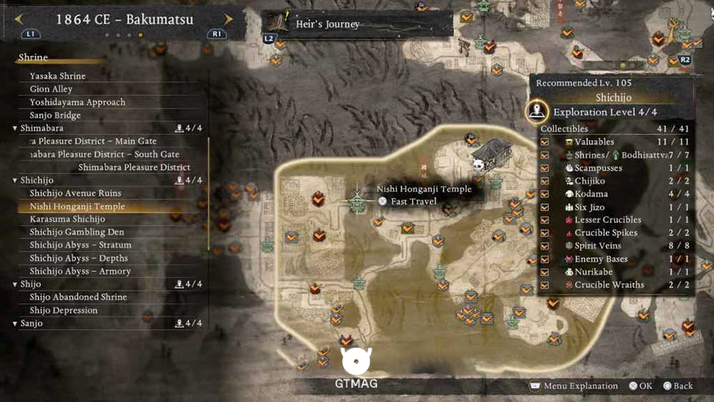 SHICHIJO - تمام مکانهای Named Shrines و Bodhisattva Statues در Nioh 3