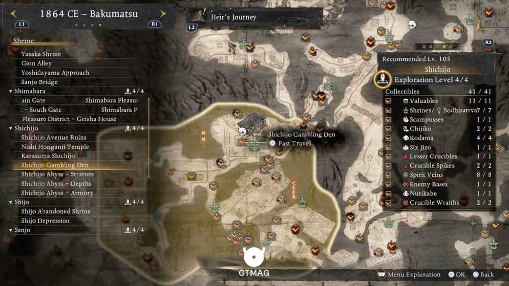SHICHIJO - تمام مکانهای Named Shrines و Bodhisattva Statues در Nioh 3